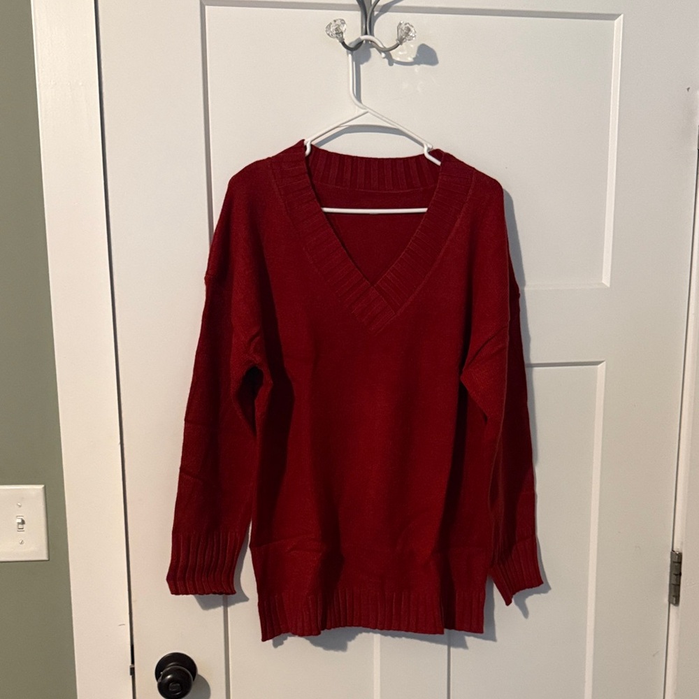 V-Neck Red Sweater for Women